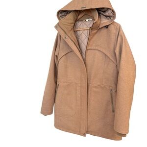 Mia Melon NWOT wool blend classic hooded  Tan Utility Jacket / winter jacket